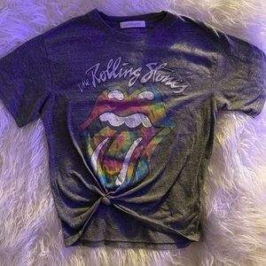Daydreamer Free People Grey T-Shirt with Rolling Stone Rainbow Tongue Size XS
